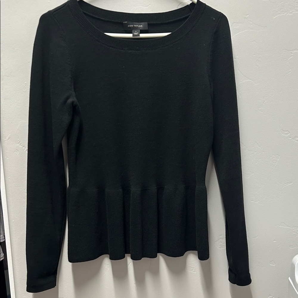 Ann Taylor Black Long Sleeve Peplum Sweater SILK blend
